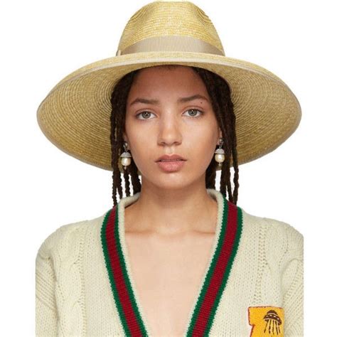 gucci logo straw hat|Gucci wide brim hat.